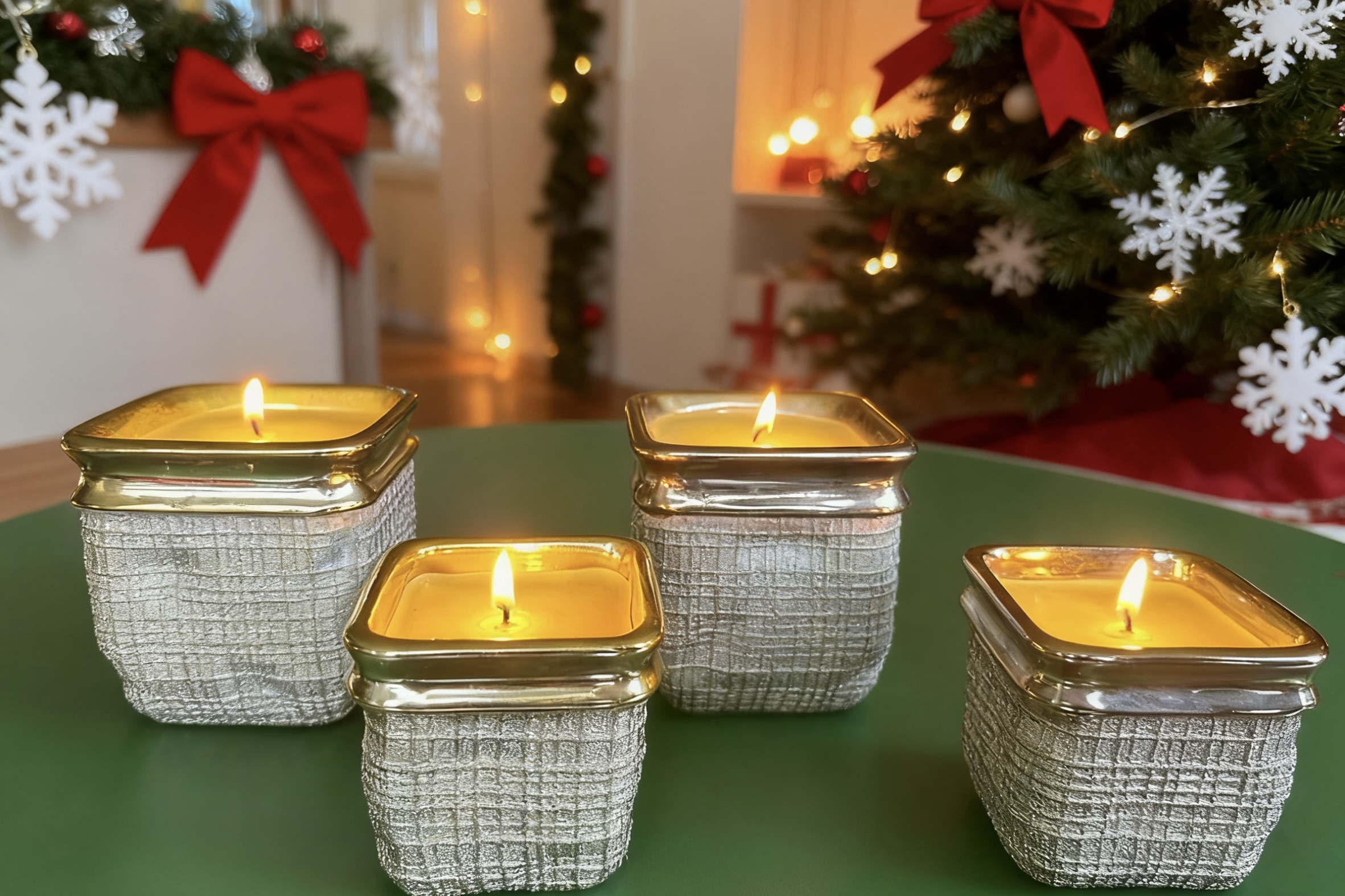 Xmas Square Metallic Ceramic Jar Candle